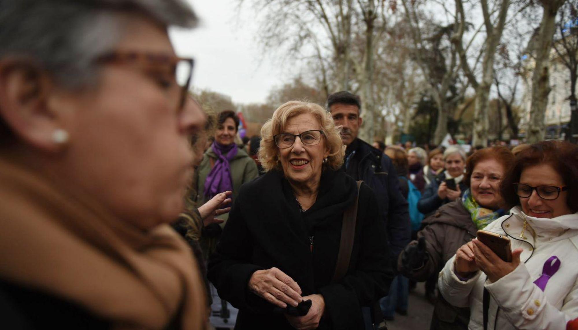 Manuela Carmena en la manifestación del 8M 2018